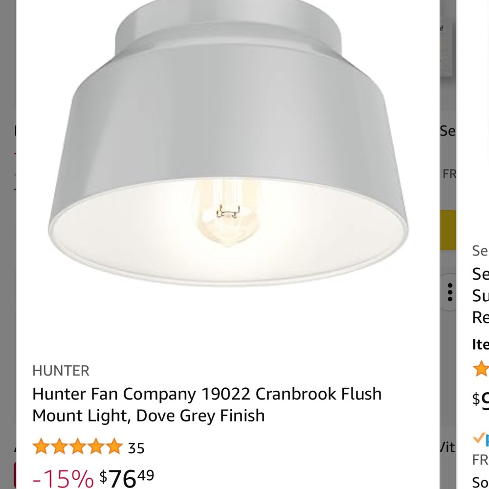 NEW IN BOX! Hunter mounted light in Dove Grey